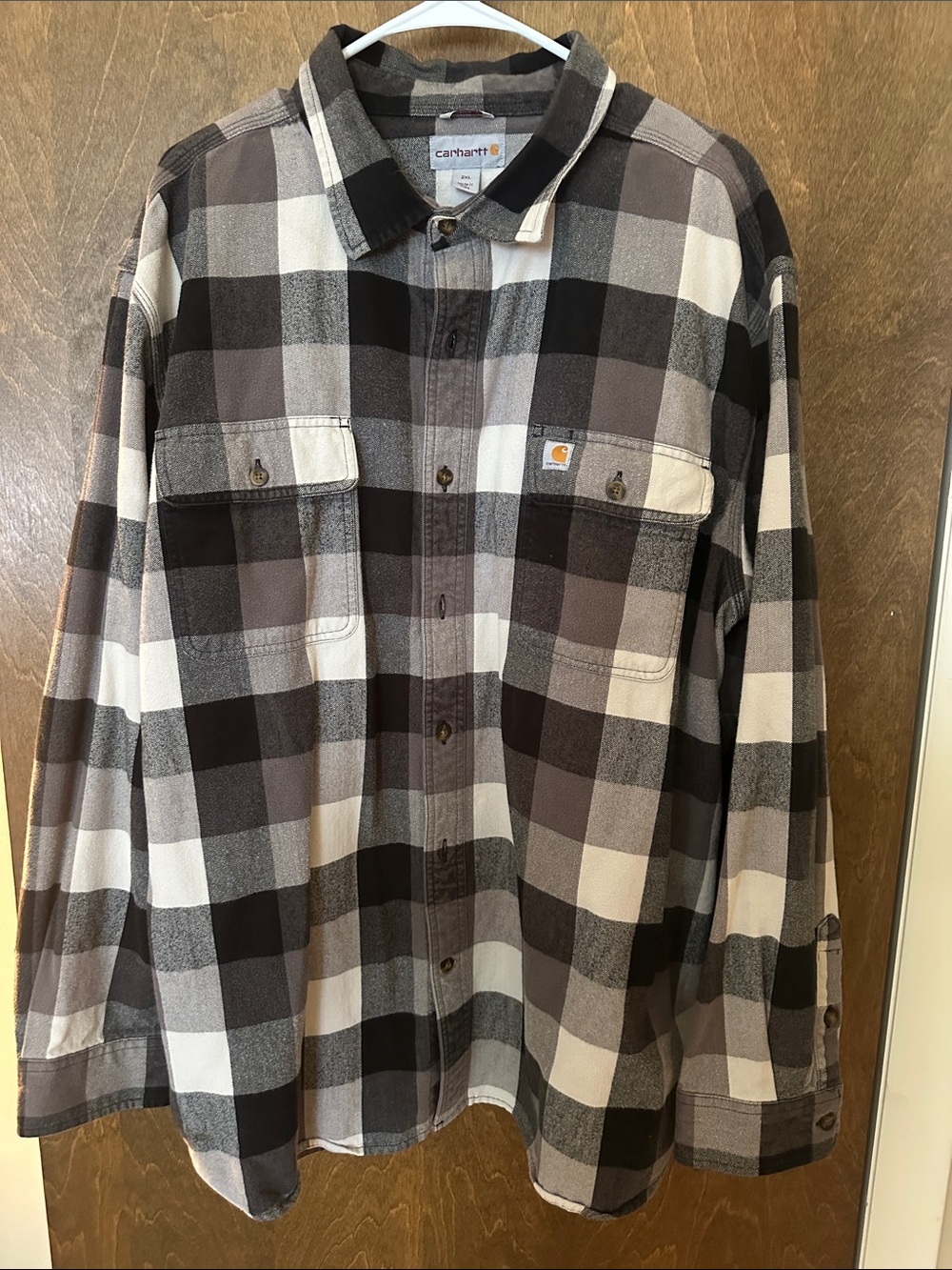 Carhartt Men's Black, Gray & White Plaid Button-Down Shirt